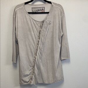 Luukaa Light Gray Beige Lagenlook Long Sleeve Blouse: 3521